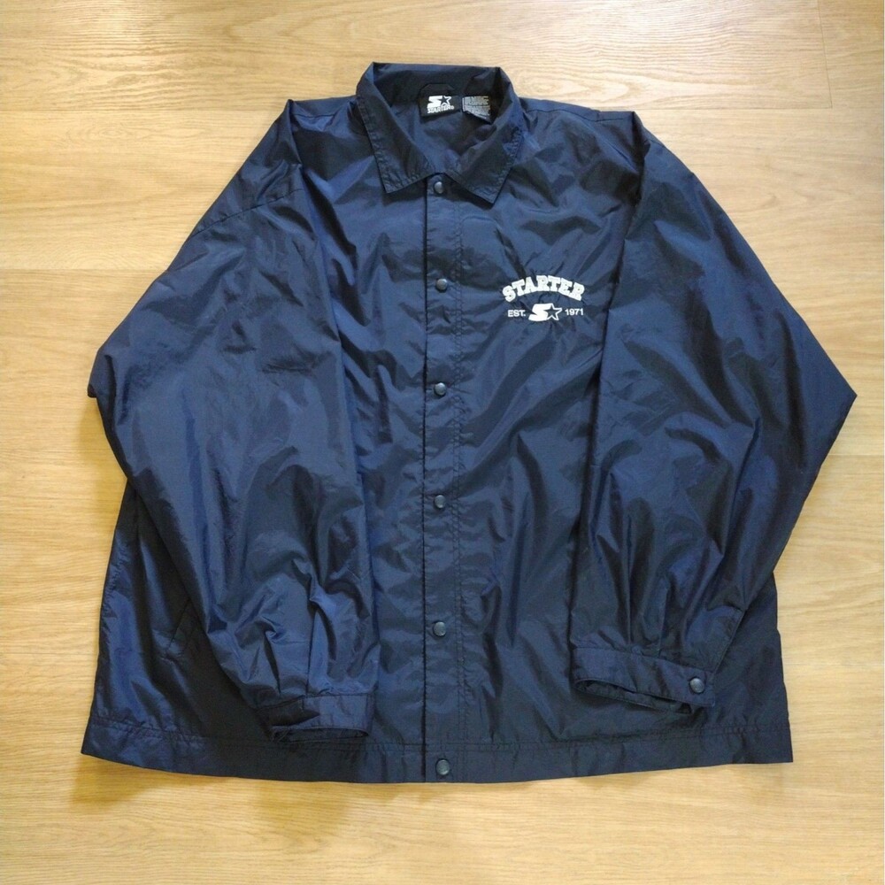 Vintage Starter Coaches Nylon Lined Jacket Mens XL Navy Blue Snap Front Pockets